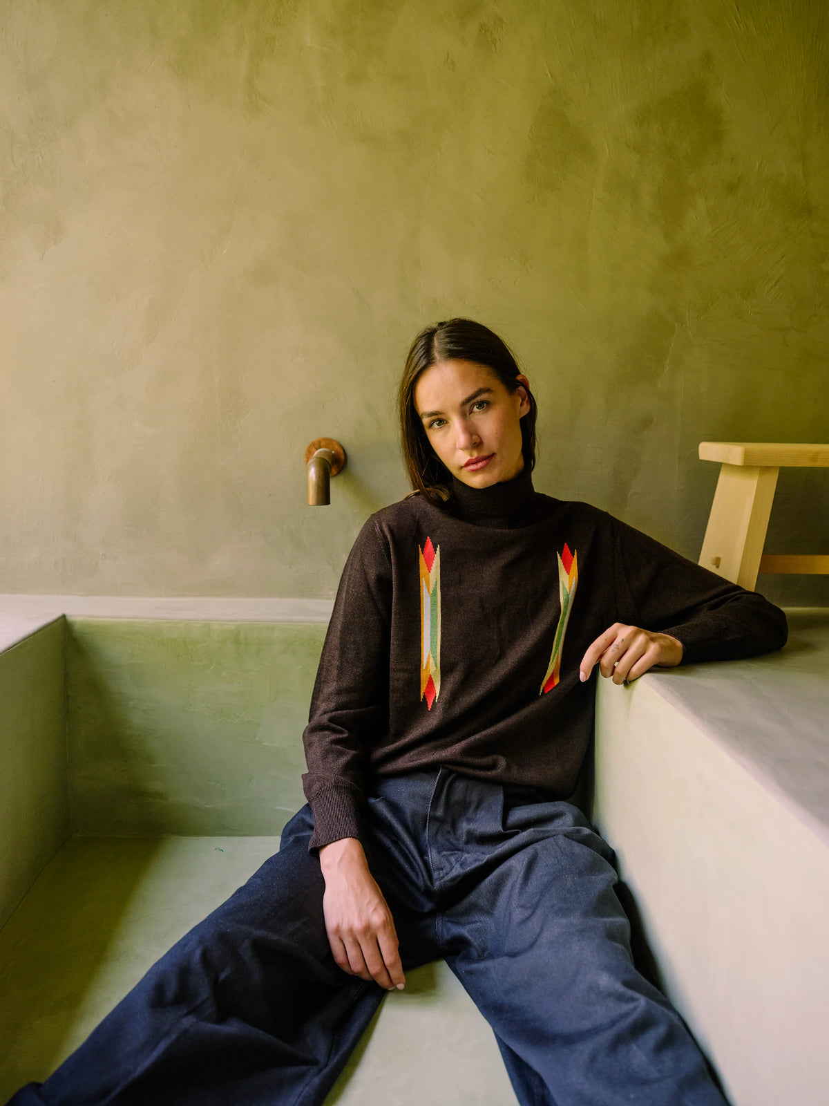Degen Butterfly Intarsia Turtleneck